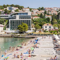 On the beach, beach cabanas, sun-loungers, beach umbrellas
