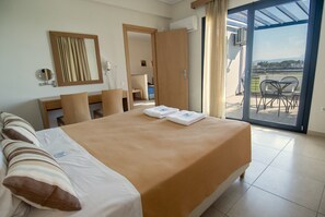 In-room safe, individually decorated, desk, laptop workspace - Aeolian Gaea Hotel (Lesvos)