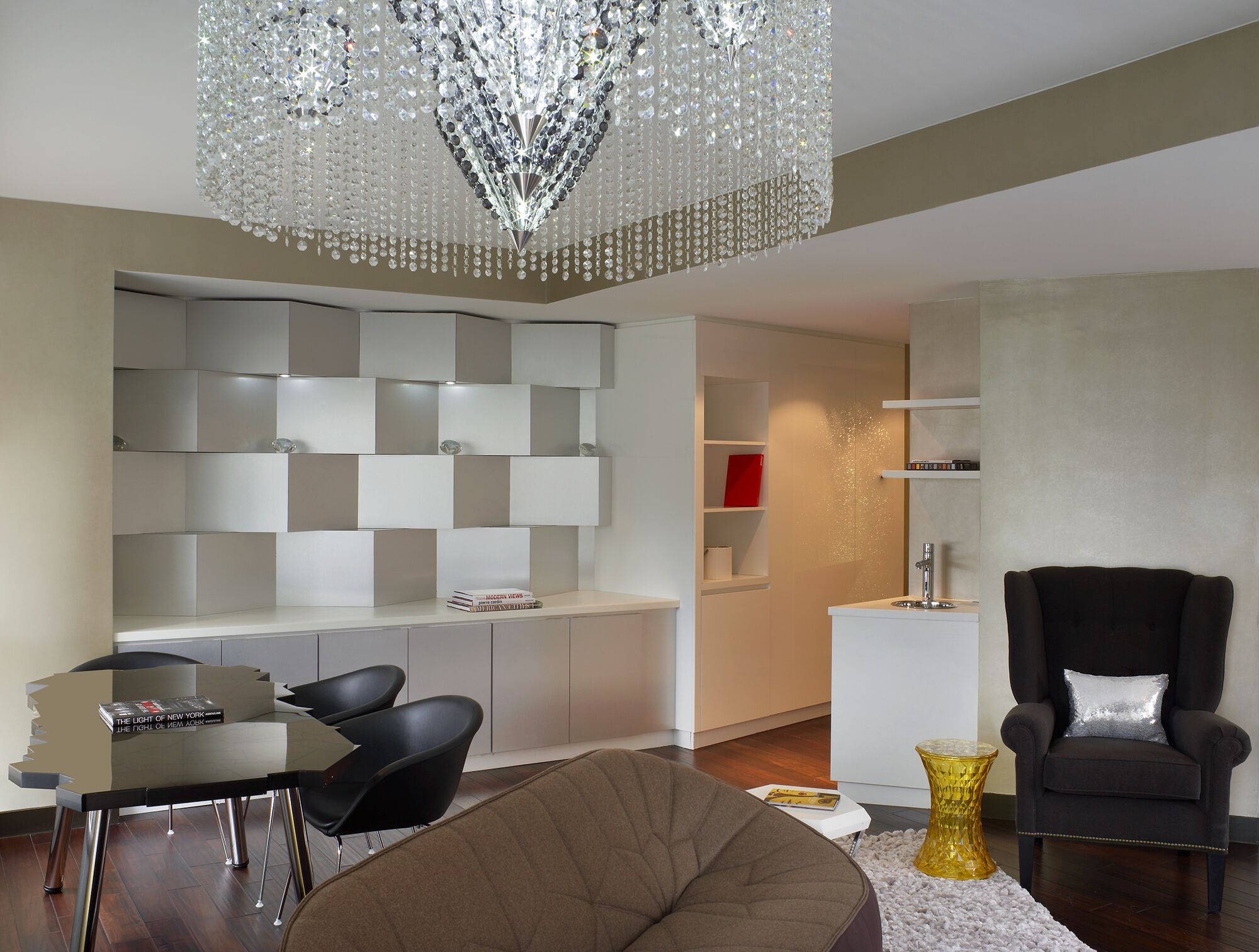 1 king bed 1-bedroom suite deluxe room with city view | living area | 49-inch flat-screen tv with cable channels, tv, dvd player