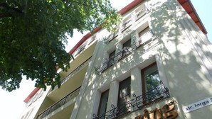 Ein Gebäude mit Balkonen, einem Schild mit der Aufschrift 'City Spring Apartments' und einem Baum im Vordergrund.