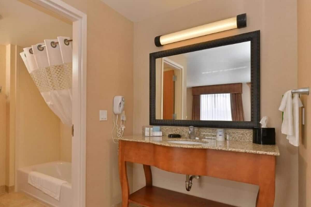Bathroom | Combined shower/tub, free toiletries, hair dryer, towels