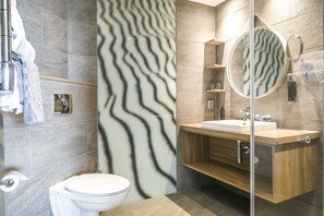 Hair dryer, bathrobes, towels