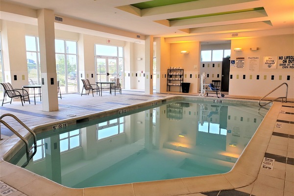 Indoor pool, open 8:00 AM to 10:00 PM, sun loungers