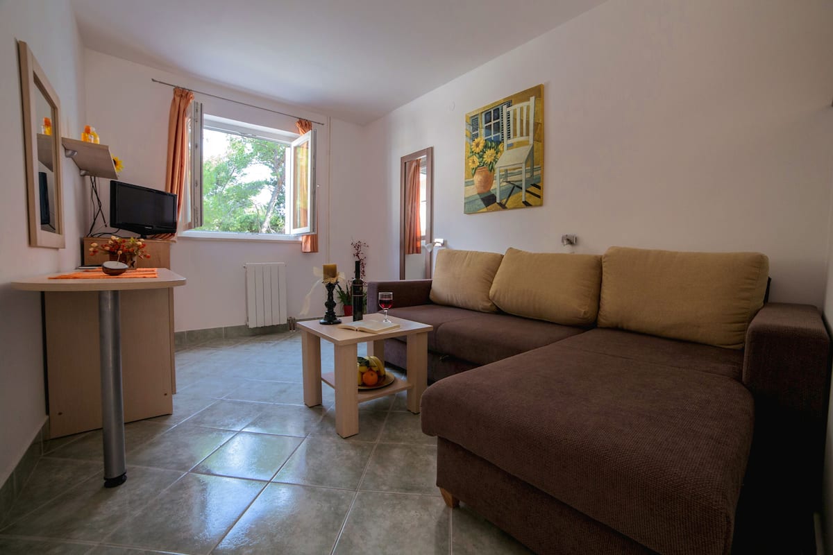 Departamento, 1 habitación, balcón | Sala de estar | Televisión de pantalla plana