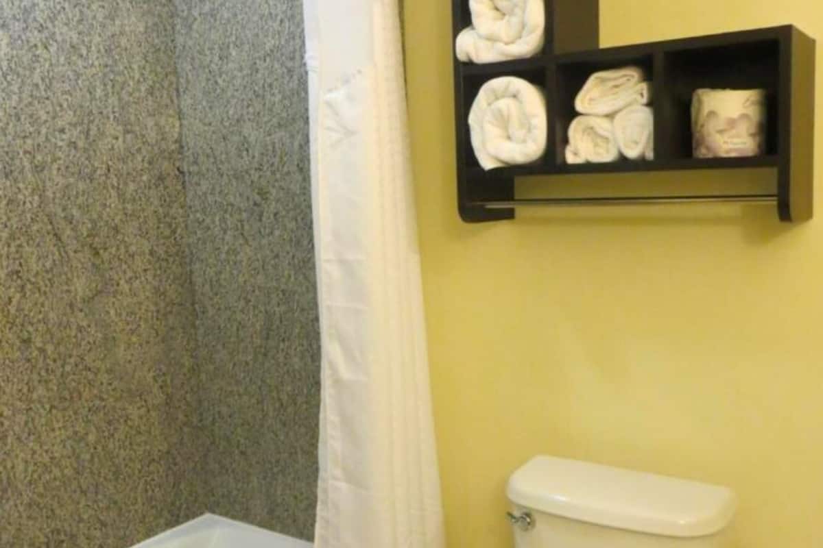 combined shower/bathtub, deep-soaking bathtub, free toiletries