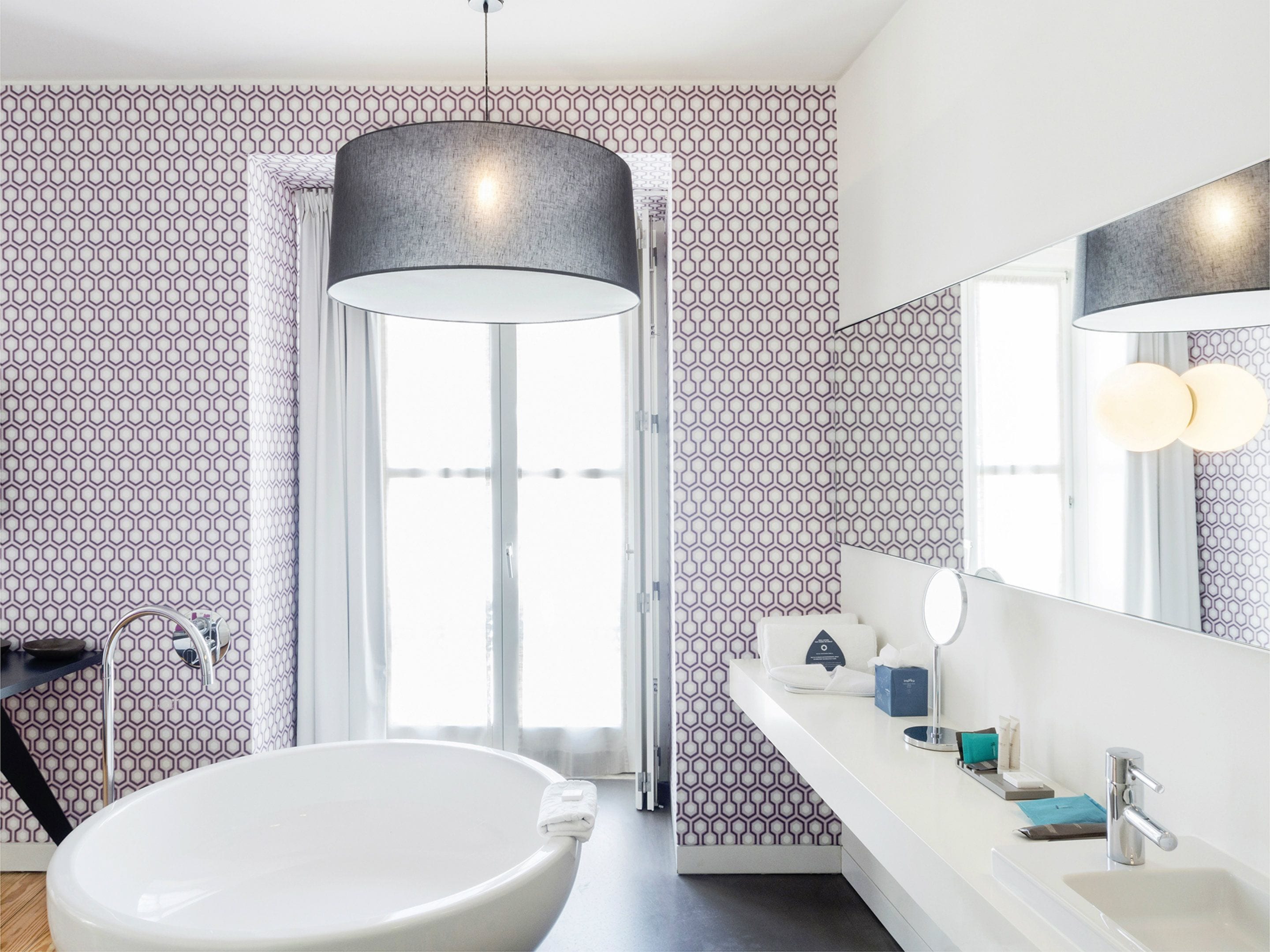 rainfall showerhead, designer toiletries, hair dryer, bathrobes