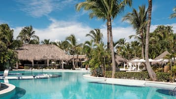 2 outdoor pools, open 9:00 AM to 6:00 PM, free cabanas, pool umbrellas