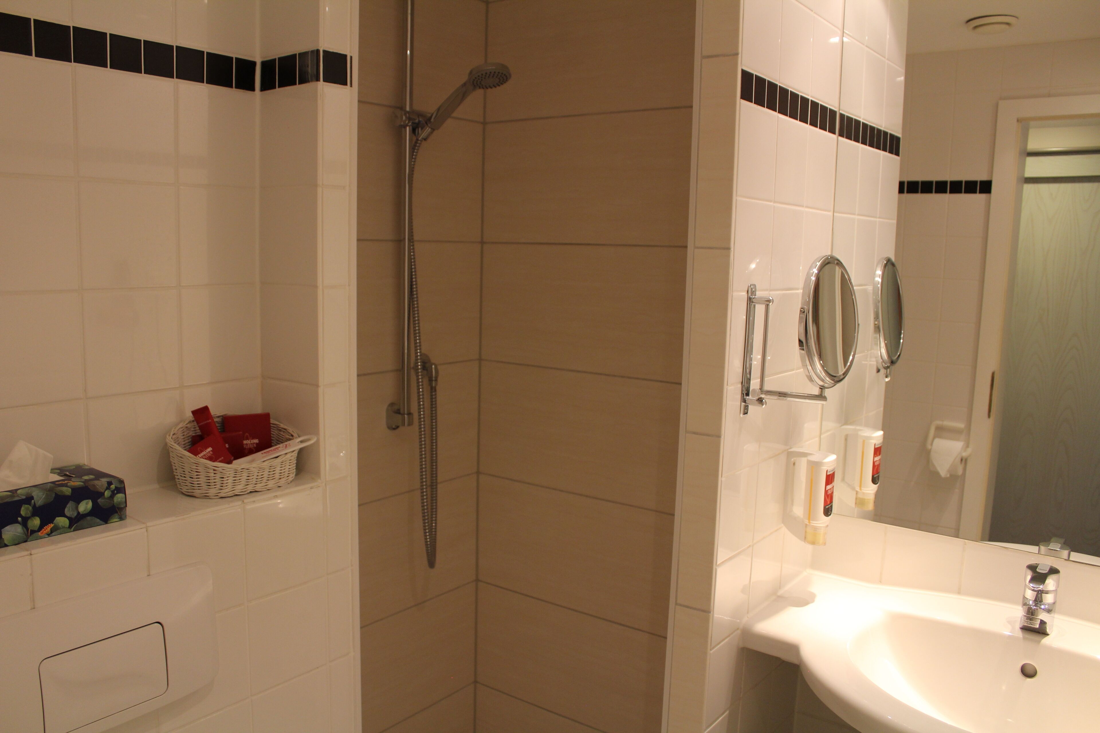 free toiletries, hair dryer, towels