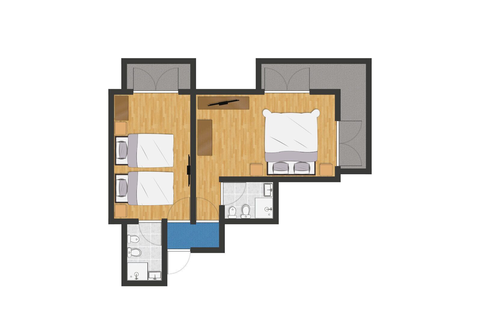 camera standard comunicanti, balcone | floor plan