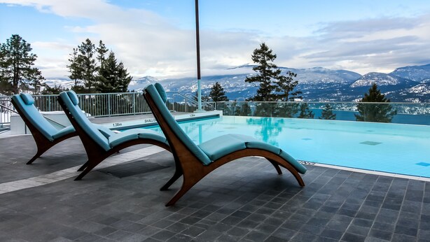 Indoor pool, outdoor pool, open 7 AM to 10 PM, pool umbrellas