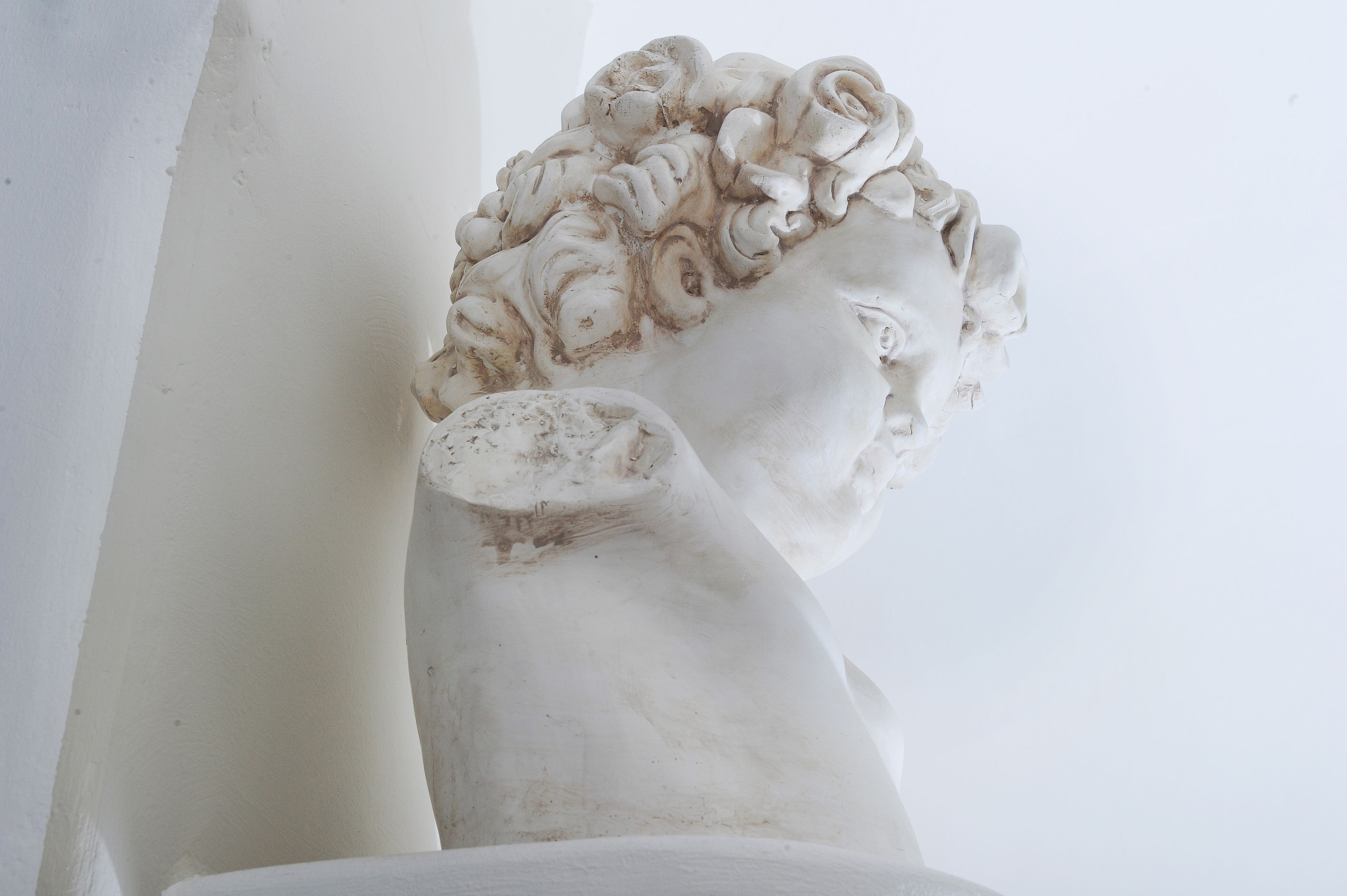 A marble bust sculpture with intricate detailing.