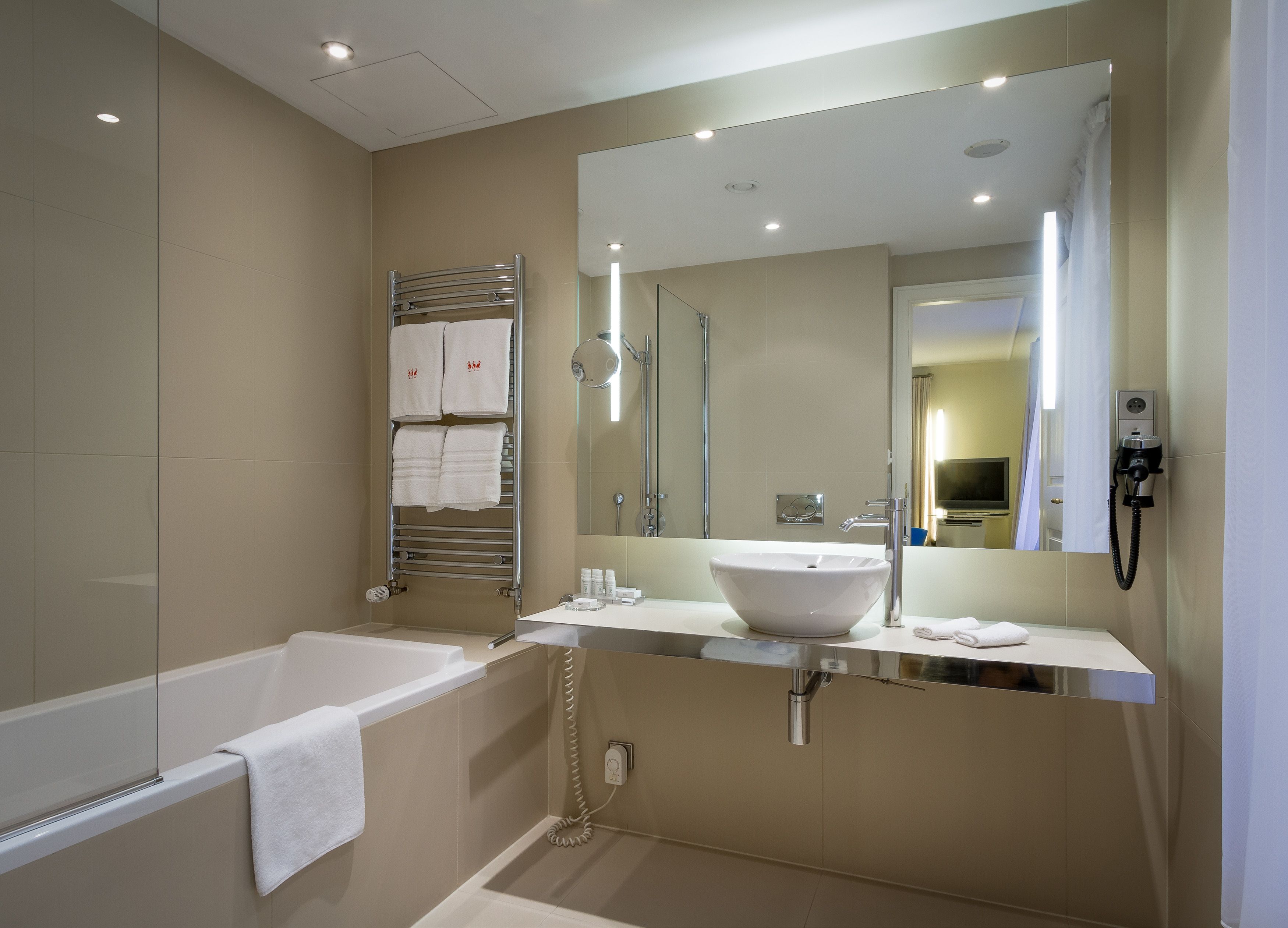 superior double room | bathroom | shower, designer toiletries, hair dryer, towels