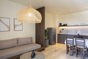 Family Apartment, 1 Bedroom, Sea View | Private kitchenette | Mini-fridge, microwave, stovetop, coffee/tea maker