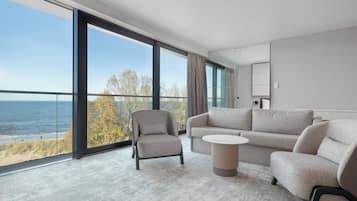 Departamento exclusivo, vista al mar | 1 habitación, ropa de cama de alta calidad y camas con efecto memoria
