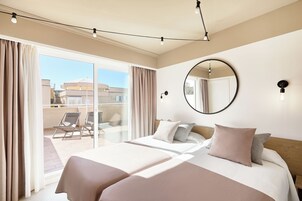 Laptop workspace, blackout curtains, iron/ironing board