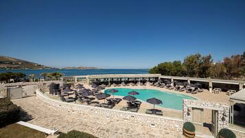 Seasonal outdoor pool, free pool cabanas, pool umbrellas