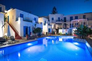 Outdoor pool, pool umbrellas, pool loungers