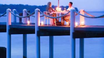 Breakfast, lunch, dinner served; beach views