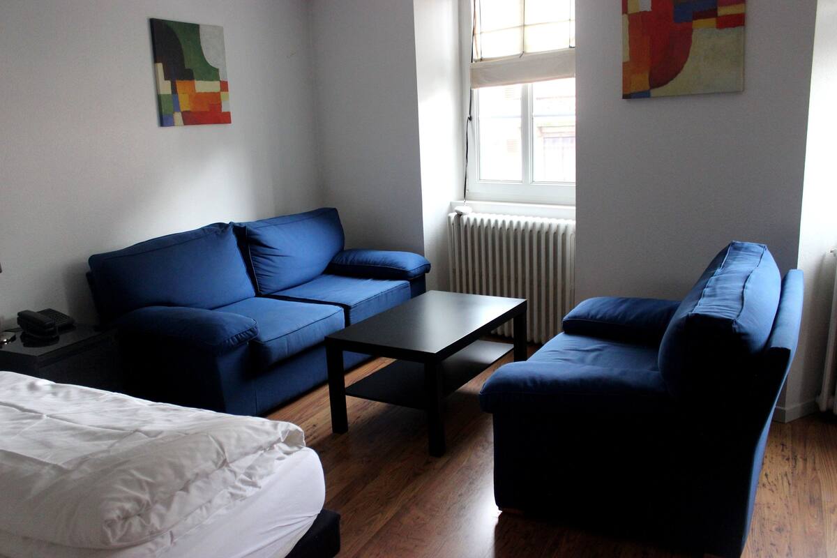 superior twin room | living area | flat-screen tv