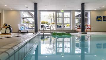 Indoor pool, open 7:00 AM to 10:00 PM, sun loungers