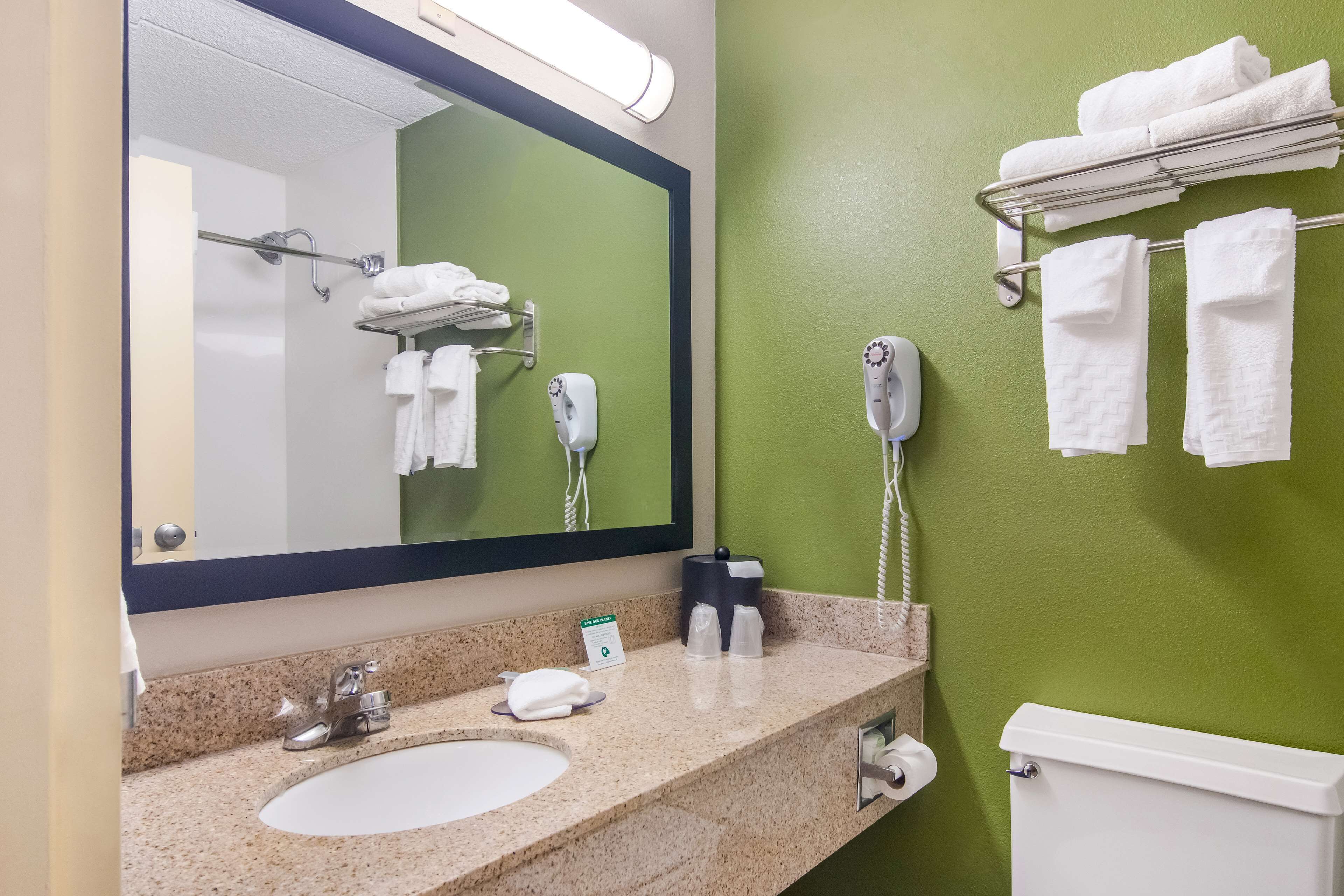 free toiletries, hair dryer, towels