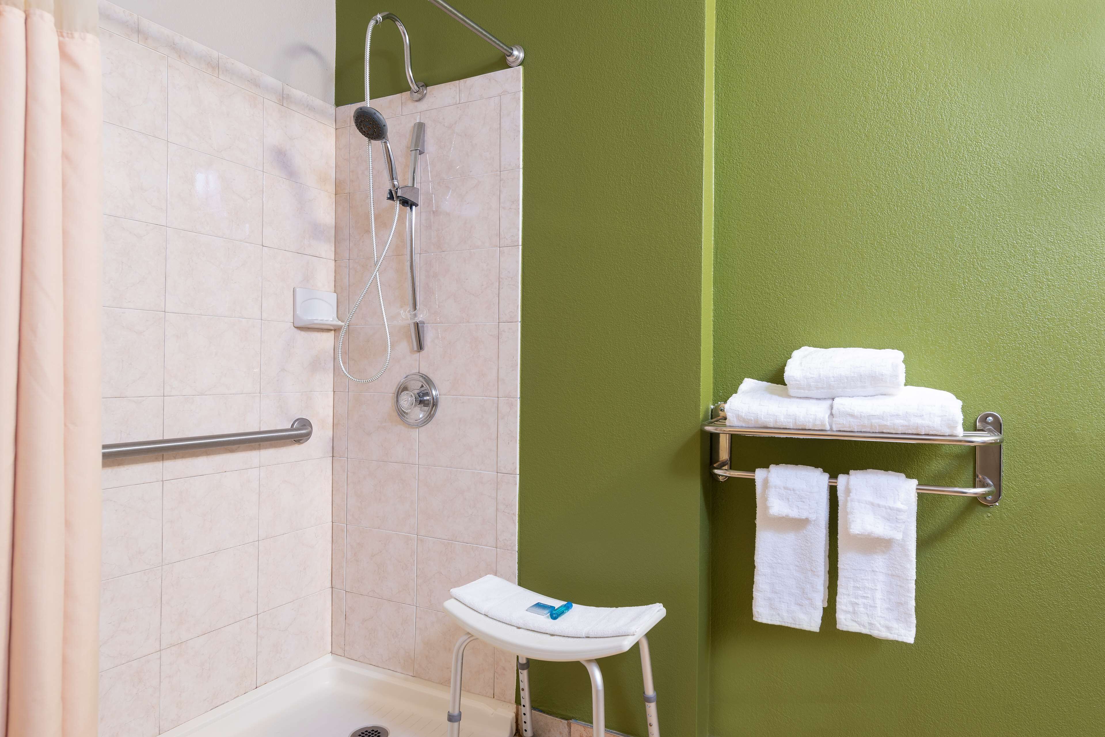 standard room, 1 king bed, accessible, refrigerator & microwave | bathroom | free toiletries, hair dryer, towels