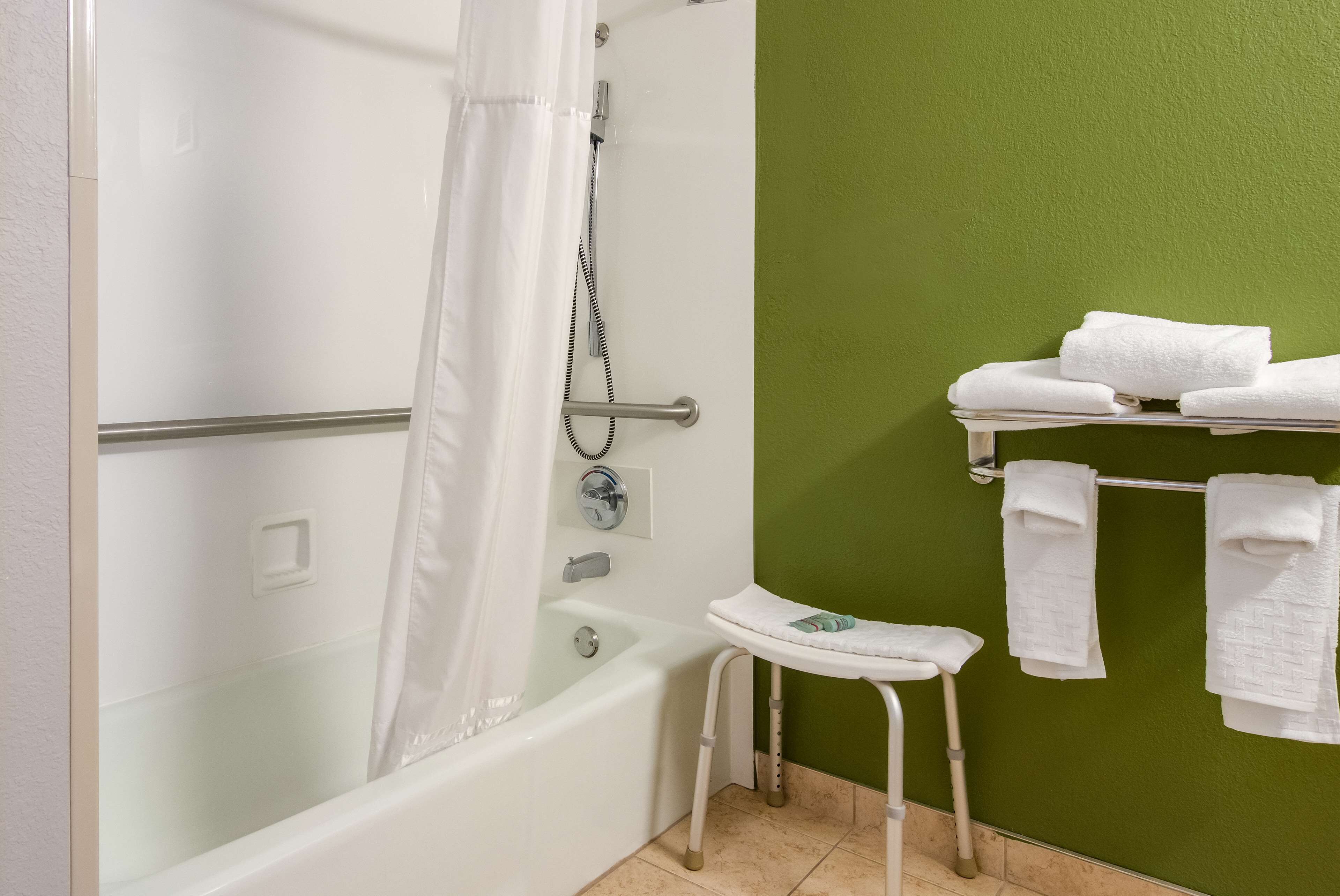 standard room, 1 king bed, accessible, refrigerator & microwave | bathroom | free toiletries, hair dryer, towels