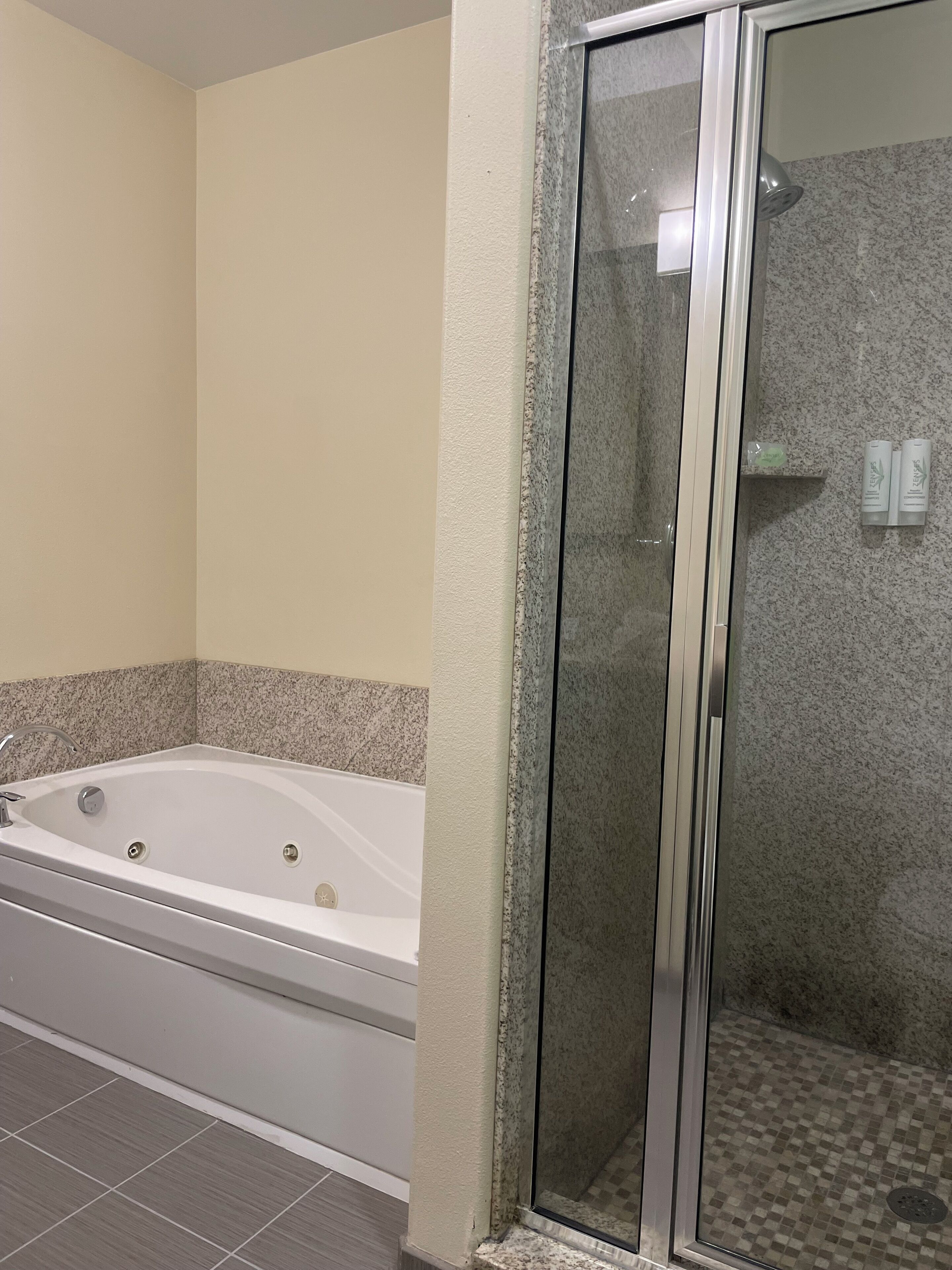 suite, 1 king bed, accessible, non smoking | bathroom | free toiletries, hair dryer, towels