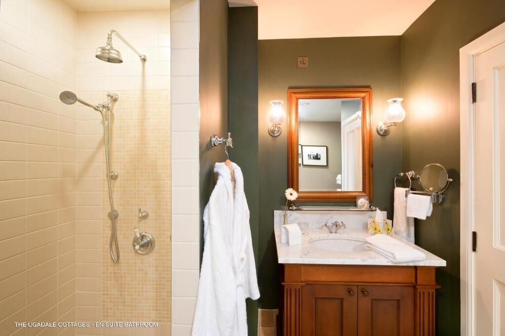 rainfall showerhead, free toiletries, hair dryer, bathrobes