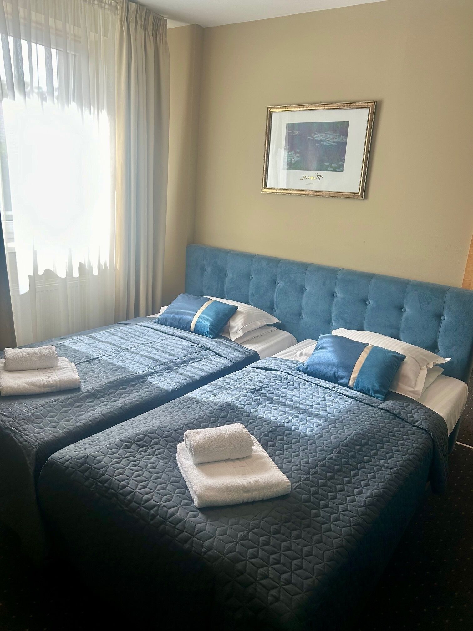 Premium bedding, down duvets, memory-foam beds, desk