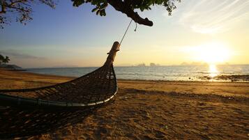 On the beach, beach towels