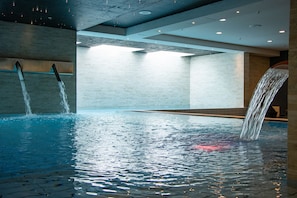 Indoor pool, open 7:00 AM to 10:00 PM, sun loungers