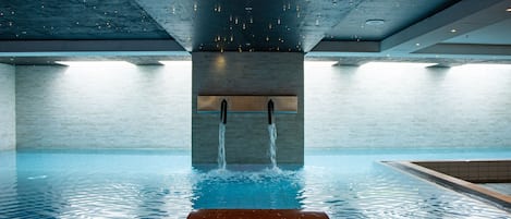 Indoor pool, open 7:00 AM to 10:00 PM, sun loungers