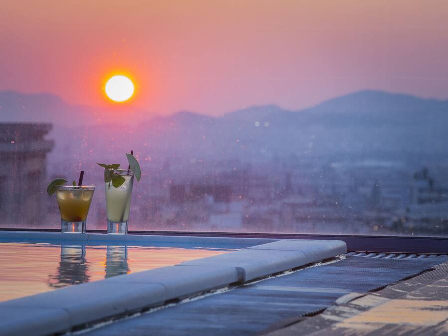 Outdoor pool, pool loungers