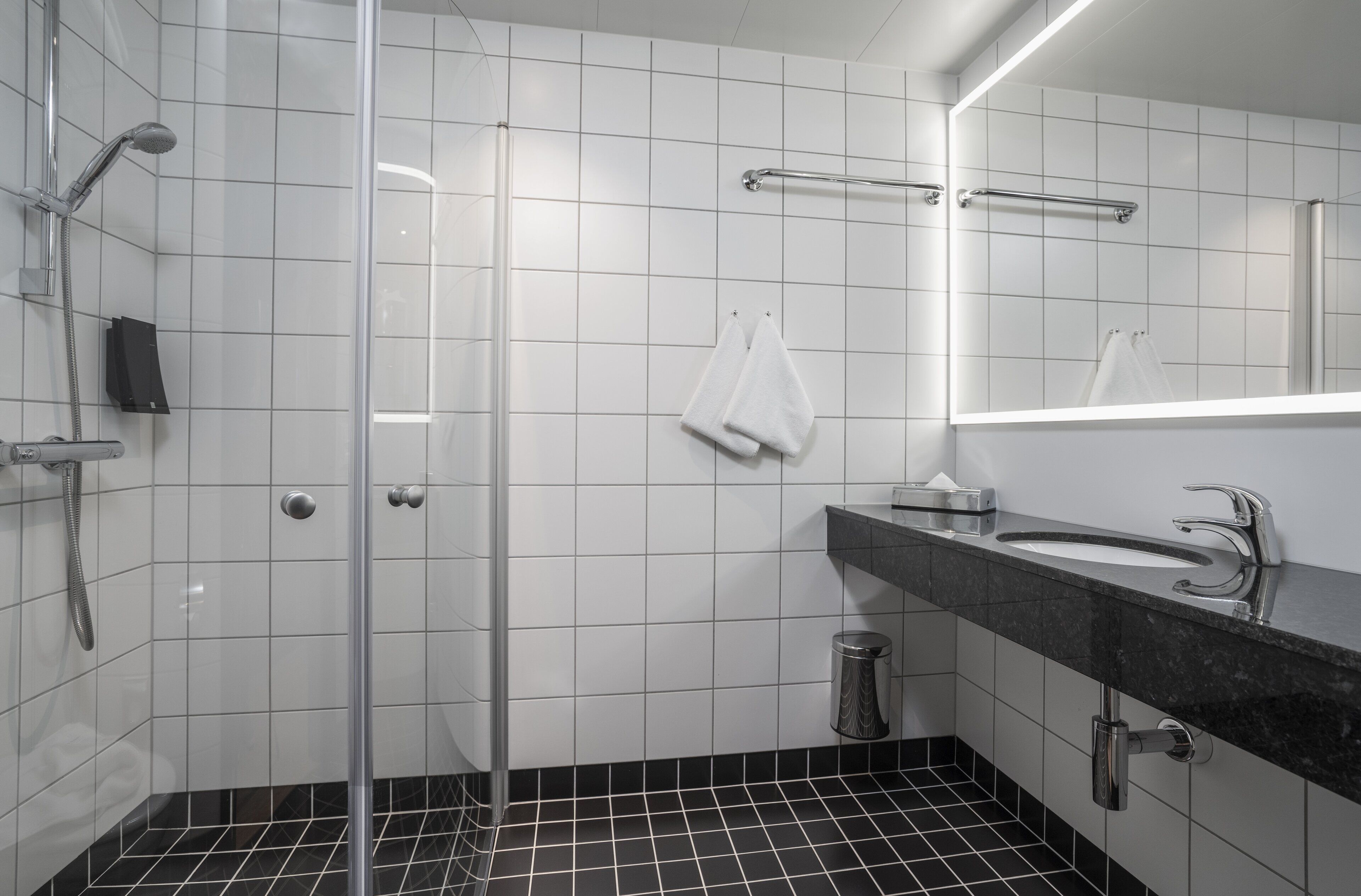 shower, eco-friendly toiletries, hair dryer, towels