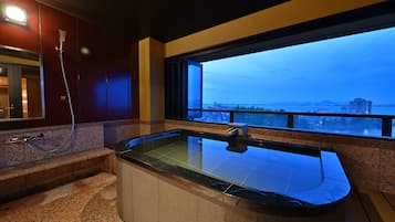Japanese-Western Style Special Suite with Open-Air Hot spring Bath | Bathroom | Shower, free toiletries, hair dryer, bidet