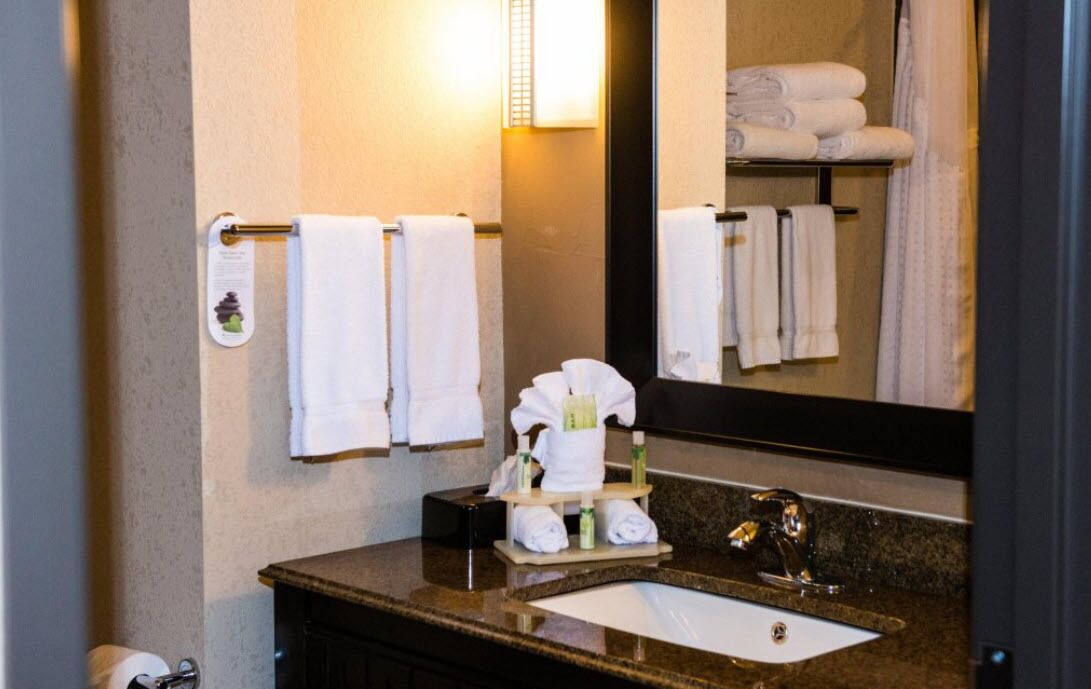 combined shower/bathtub, free toiletries, hair dryer, towels