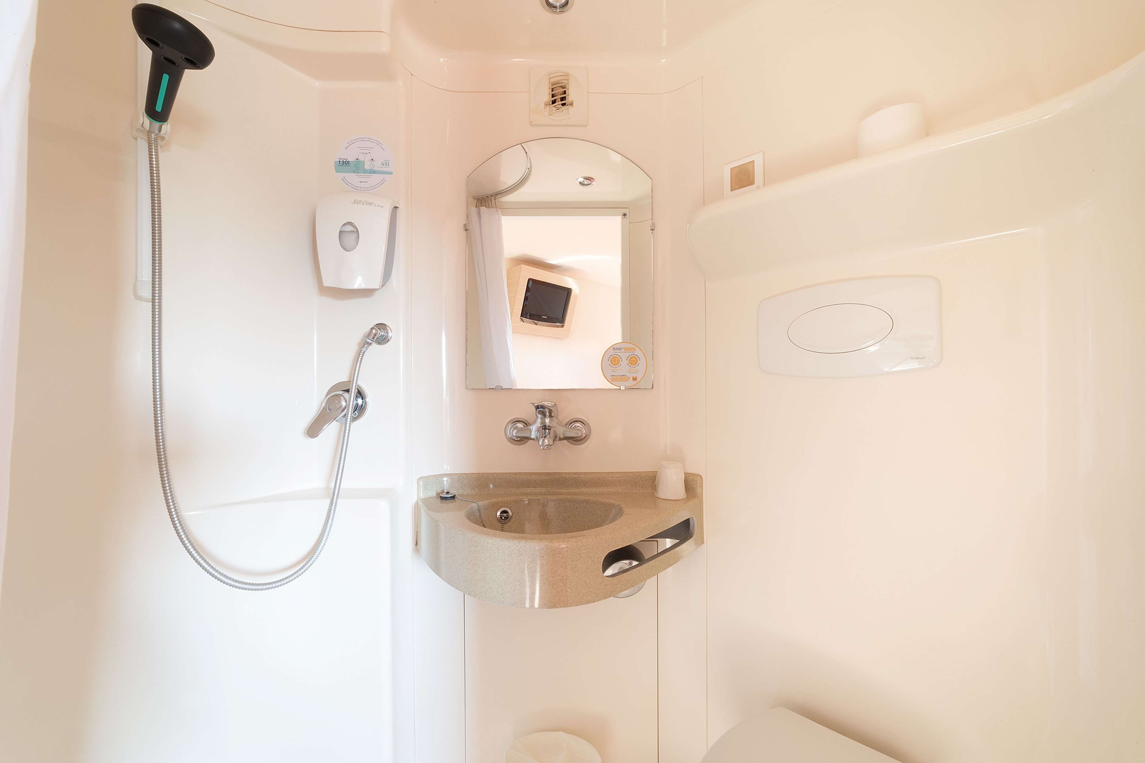 shower, eco-friendly toiletries, towels