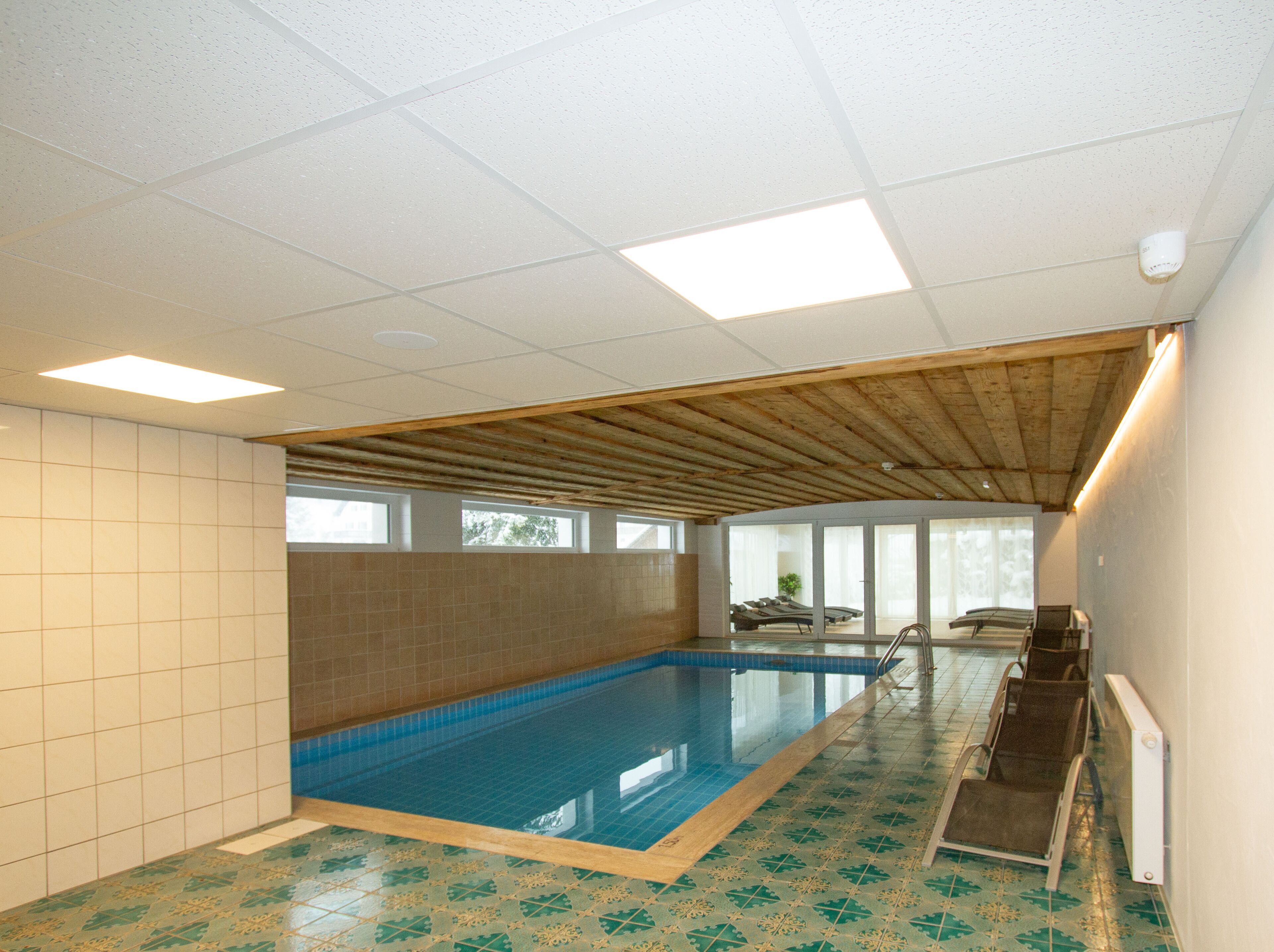 Indoor pool, open 8:00 AM to 8:00 PM, sun loungers