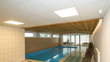 Indoor pool, open 8:00 AM to 8:00 PM, sun loungers