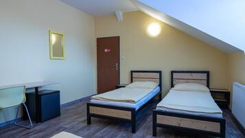 Desk, laptop workspace, blackout curtains, iron/ironing board