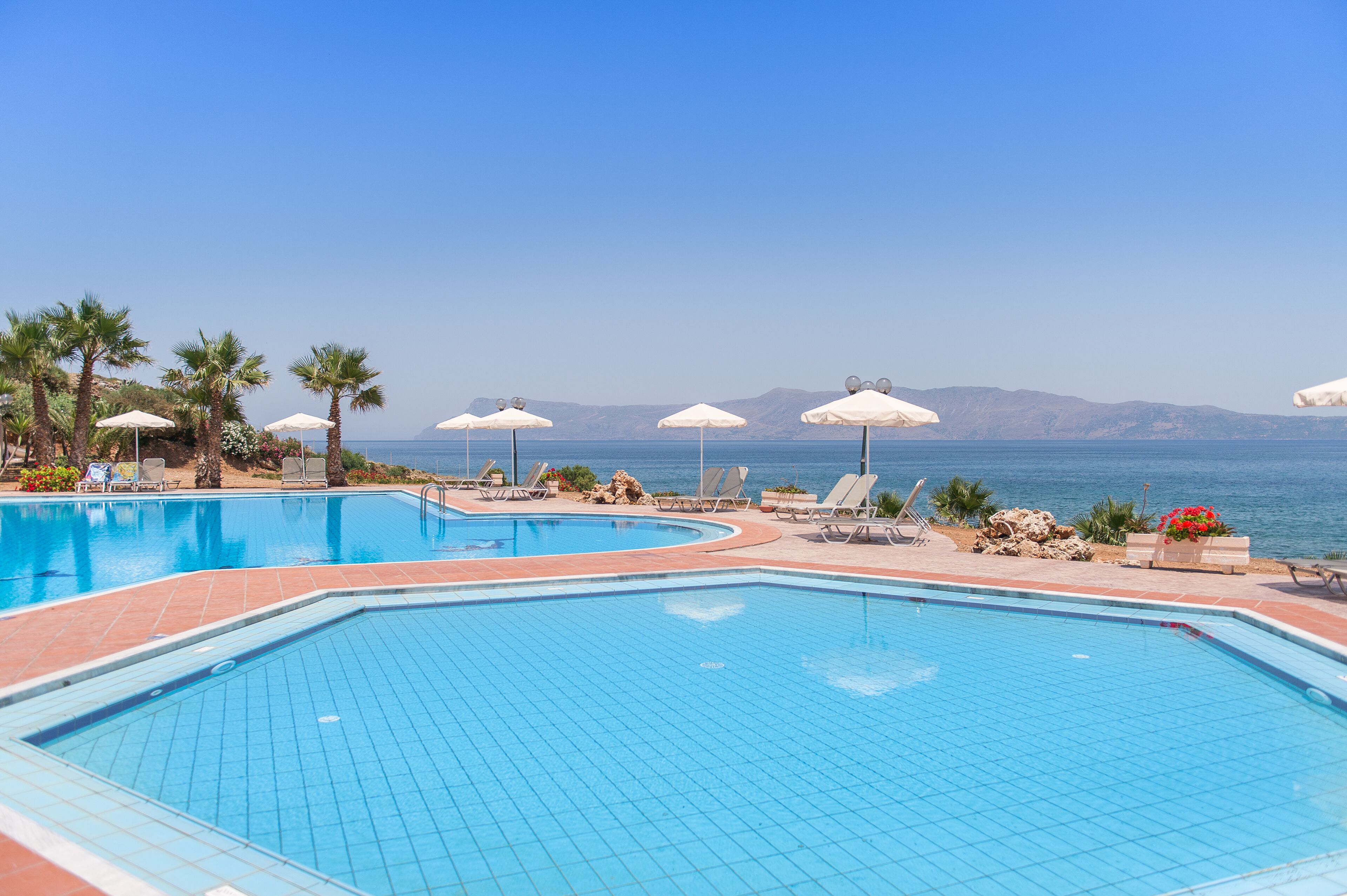 Outdoor pool, pool umbrellas