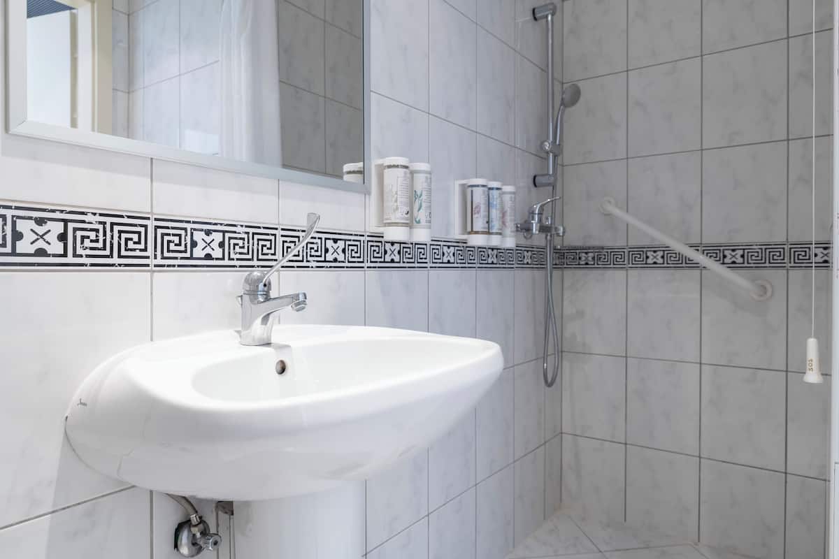 eco-friendly toiletries, hair dryer, towels