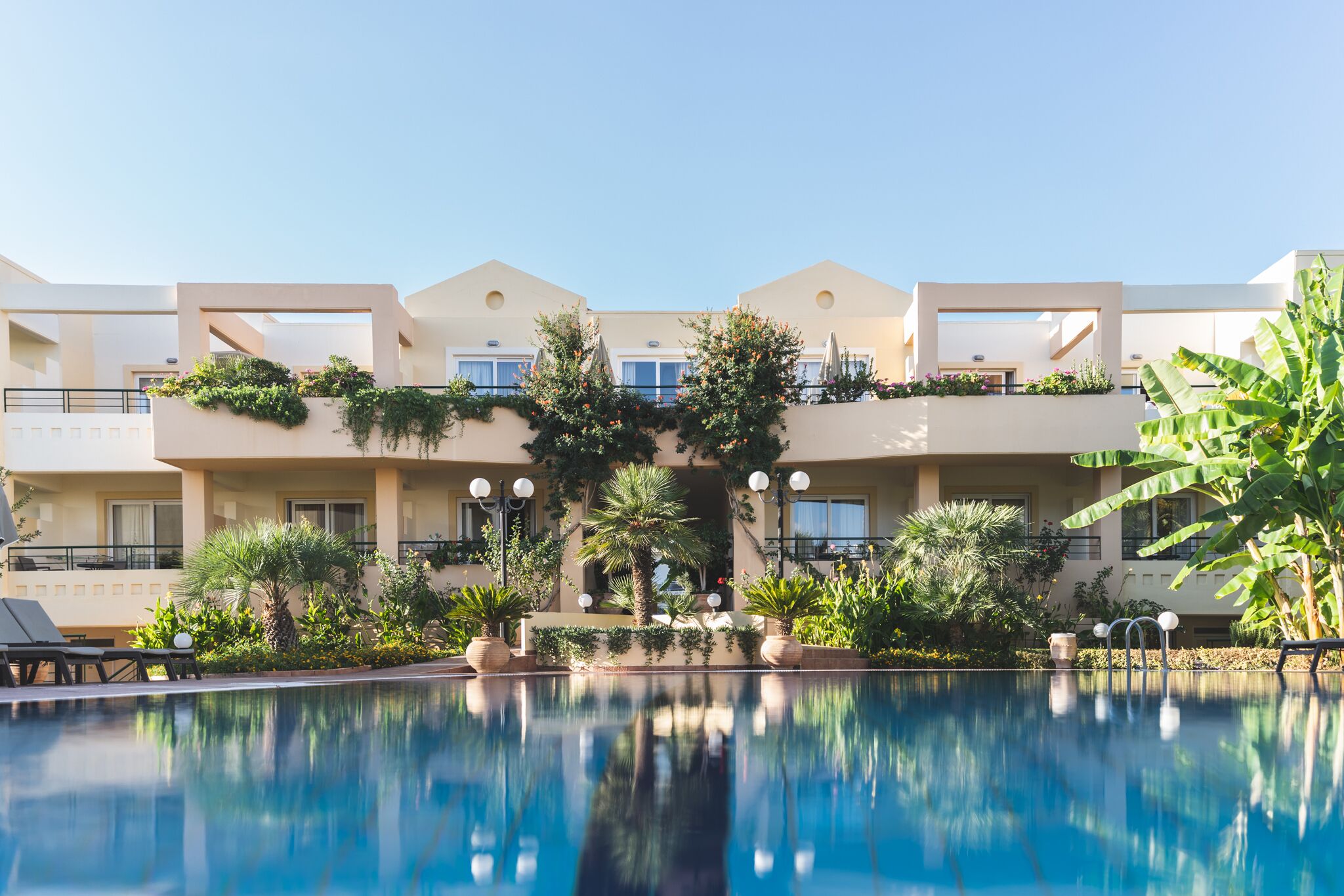 Outdoor pool, pool umbrellas, pool loungers