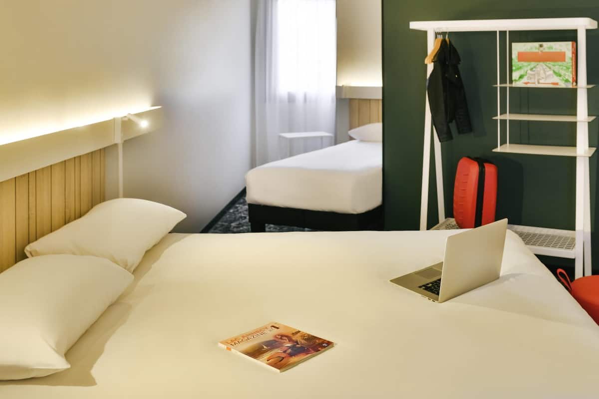 Desk, blackout curtains, soundproofing, iron/ironing board