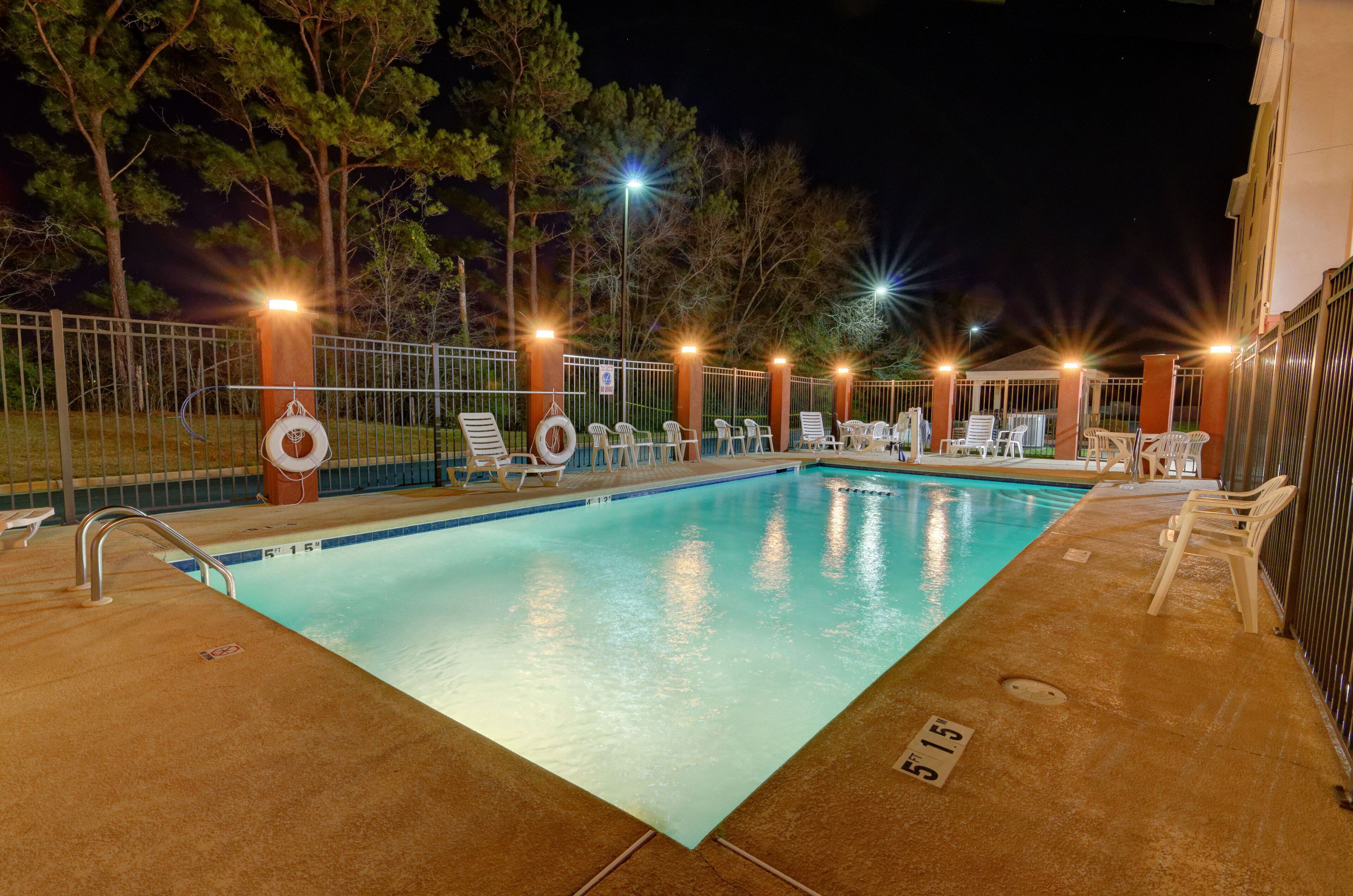 Outdoor pool, pool umbrellas, pool loungers