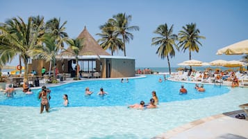 Outdoor pool, pool umbrellas