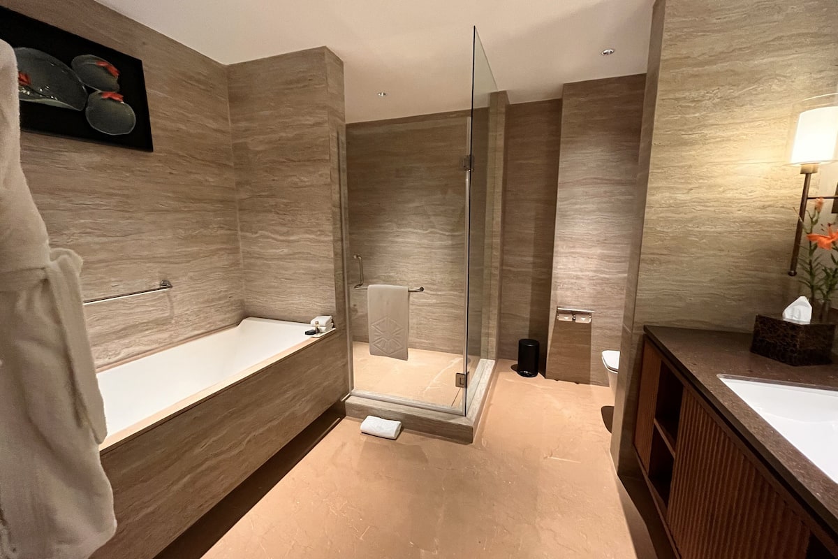 free toiletries, hair dryer, slippers, bidet