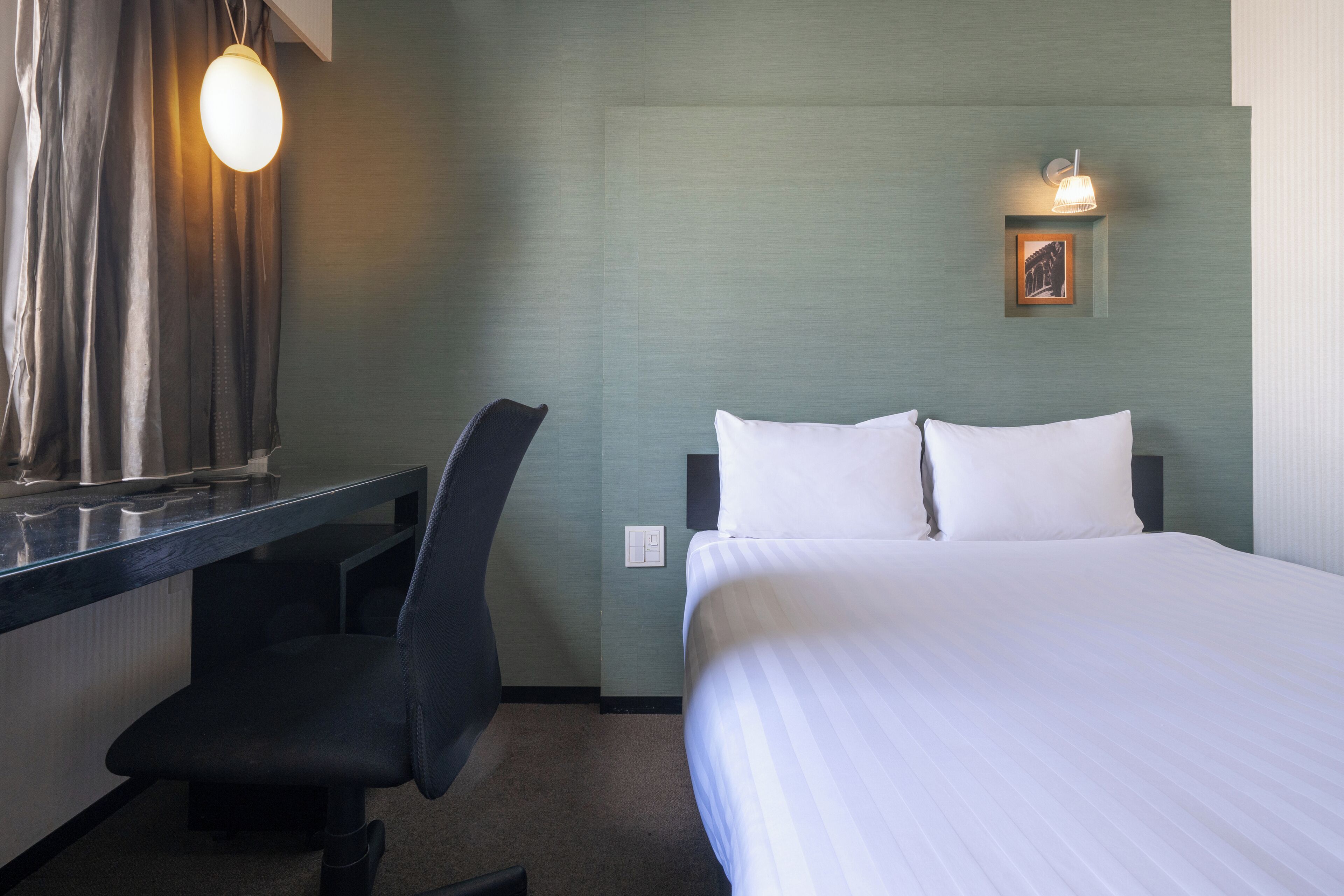 1 bedroom, desk, blackout curtains, iron/ironing board