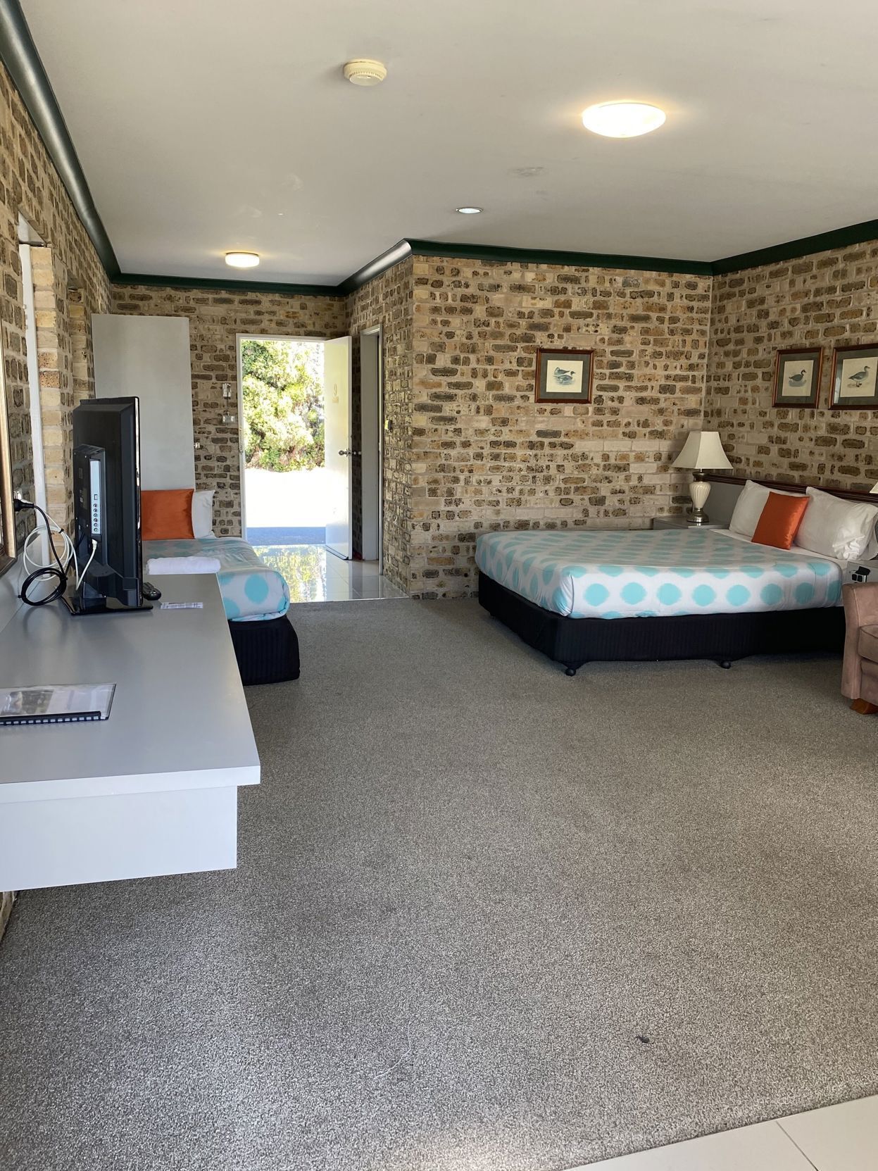 Desk, blackout drapes, iron/ironing board, WiFi